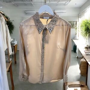 Shimmering Tan Blouse with Embellishments